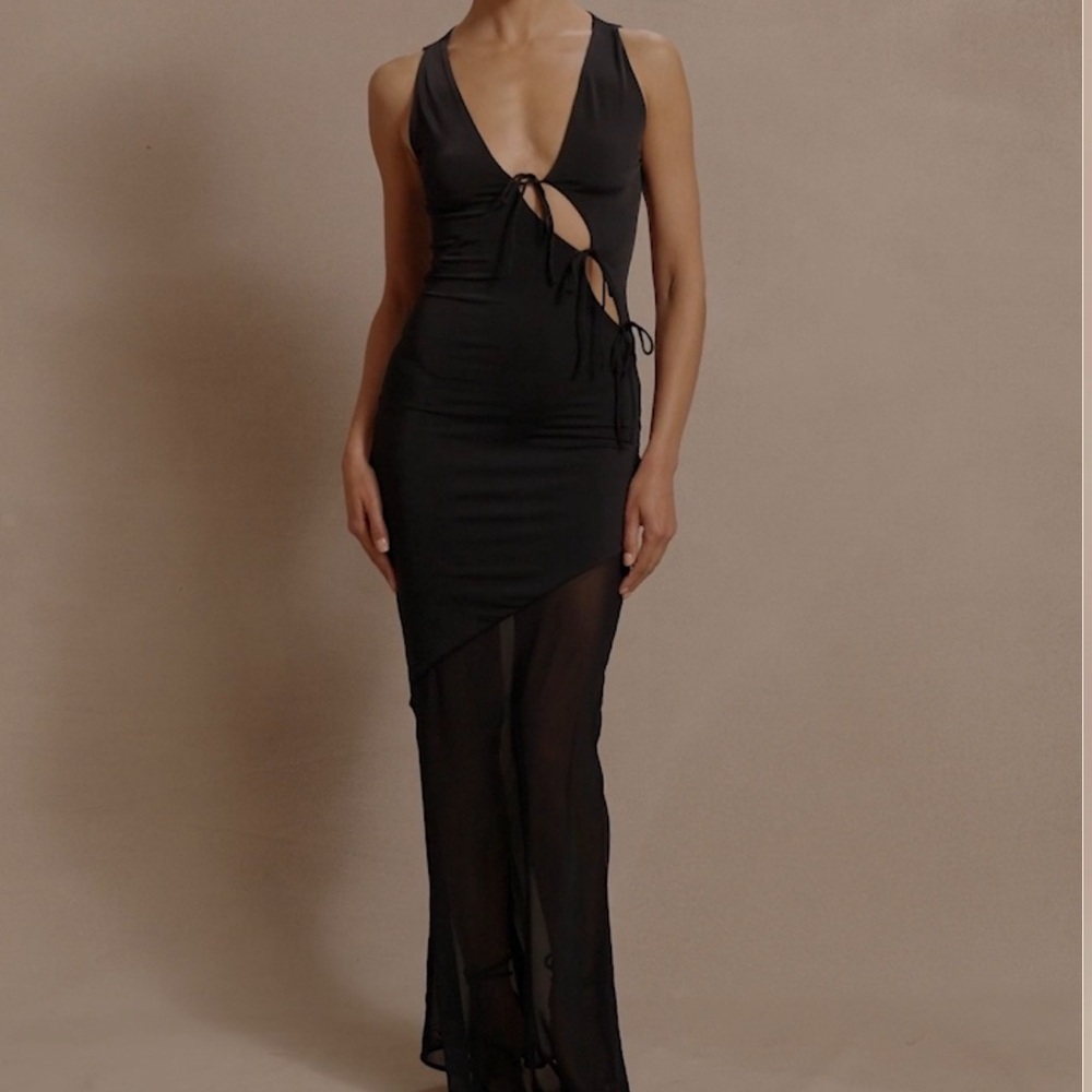 NWT Meshki Dove Slinky And Mesh Maxi Dress